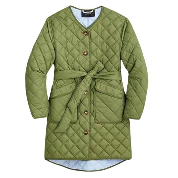 J.Crew Women's XS Reversible Greenwich Quilted Puffer Lightweight Jacket w/ Belt - Picture 1 of 12